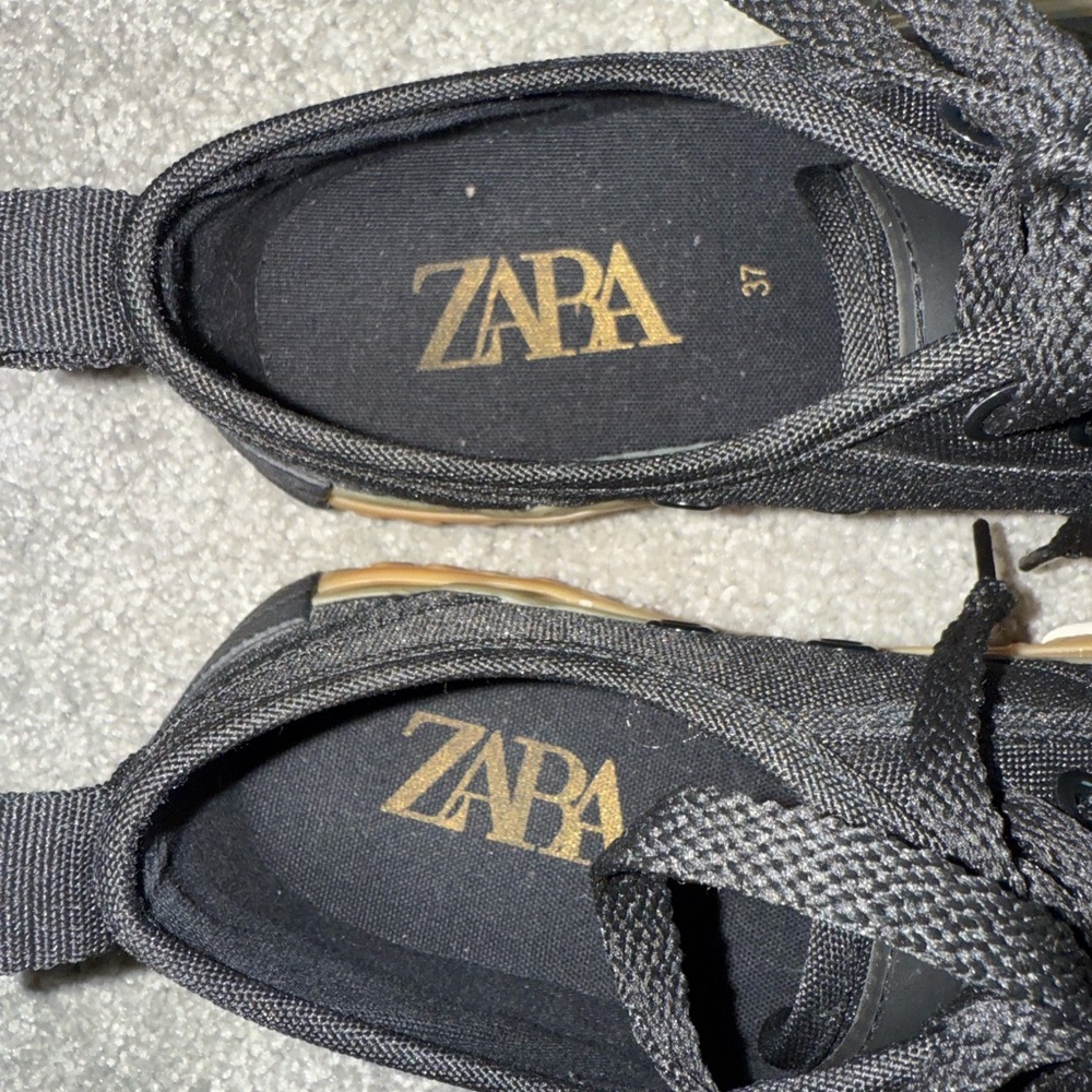 Zara Black Canvas Platform Sneakers 7 - Picture 4 of 9
